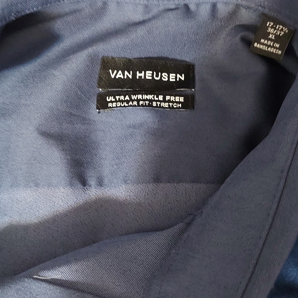 Van Heusen Long Sleeve Button Down Shirt Slate Blue Mens Size XL Slim Stretch - Picture 5 of 7